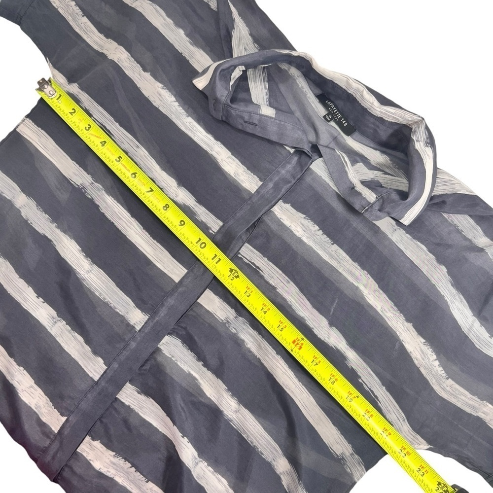 Lafayette 148 Cotton/Silk Blend Gray and White Striped Hi Low Blouse - Picture 7 of 12